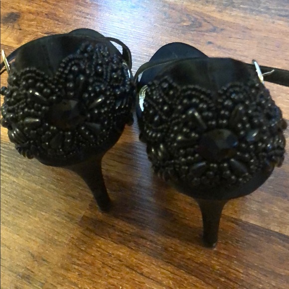 Black Satin with Beading Detail Heels - Picture 5 of 8